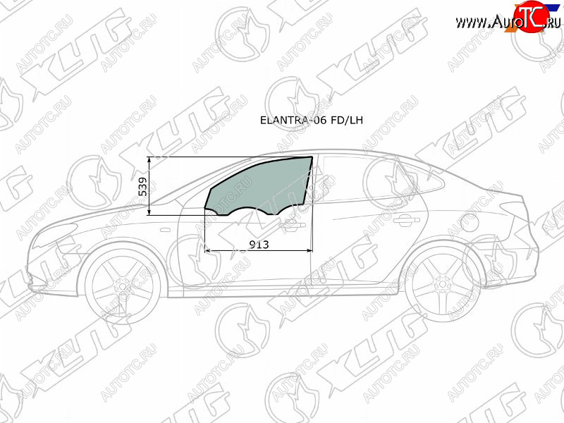 2 599 р. Стекло боковое опускное (Спереди Слева Цвет зеленый) Hyundai Elantra 06-12  Avante 06-11 XYG ELANTRA-06 FD/LH  с доставкой в г. Воронеж
