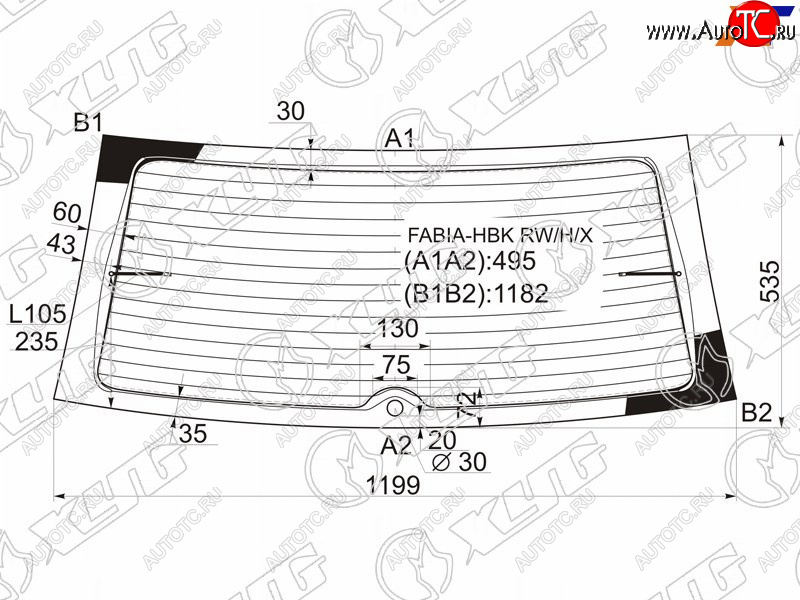 7 549 р. Стекло заднее (Цвет зеленый Обогрев 5D HBK) Skoda Fabia 99-08 XYG FABIA-HBK RW/H/X  с доставкой в г. Воронеж