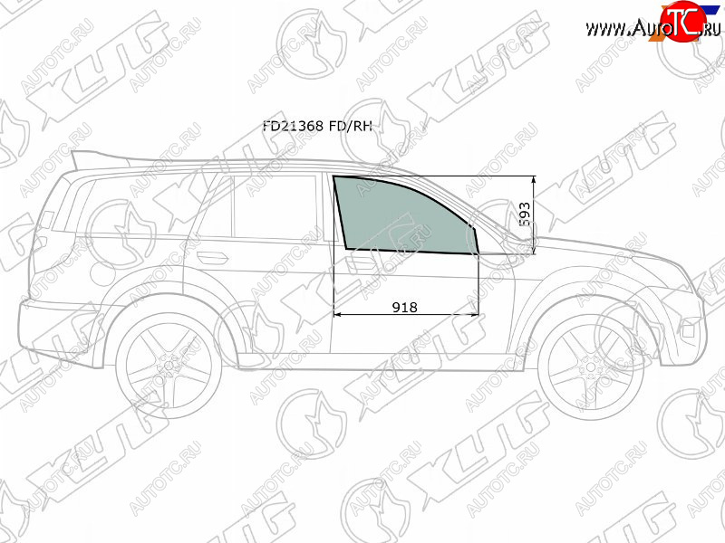 3 079 р. Стекло боковое опускное (Спереди Справа Цвет зеленый) Great Wall Hover 05-10  Hover H3 10-16  Ho XYG FD21368 FD/RH  с доставкой в г. Воронеж