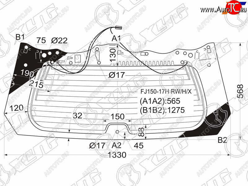 10 399 р. Стекло заднее (Цвет зеленый Обогрев) Toyota Land Cruiser Prado (J150) 09-24  Lexus GX 09-23 XYG FJ150-17H RW/H/X  с доставкой в г. Воронеж