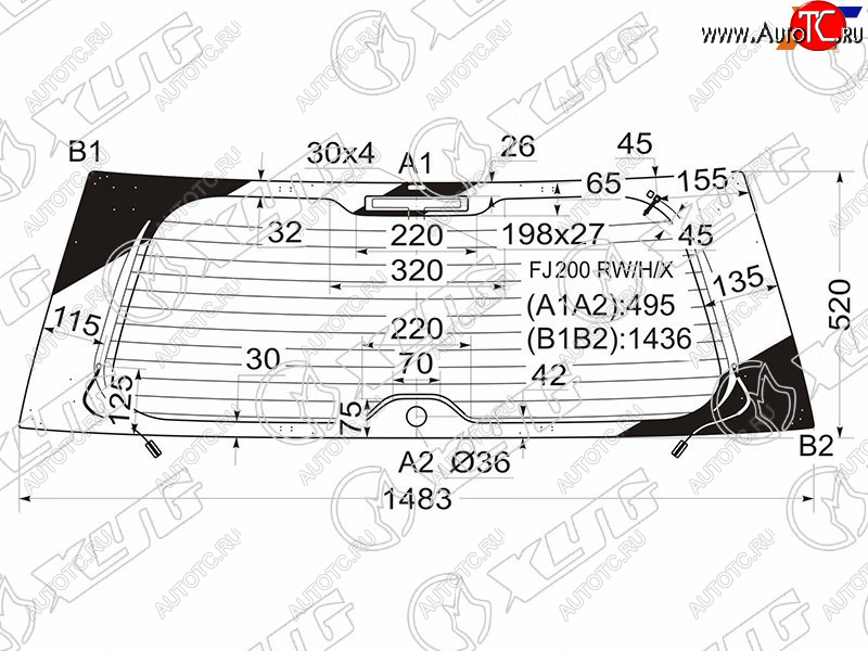 8 649 р. Стекло заднее (Цвет зеленый Обогрев Антенна) Toyota Land Cruiser (J200) 07-21 XYG FJ200 RW/H/X  с доставкой в г. Воронеж