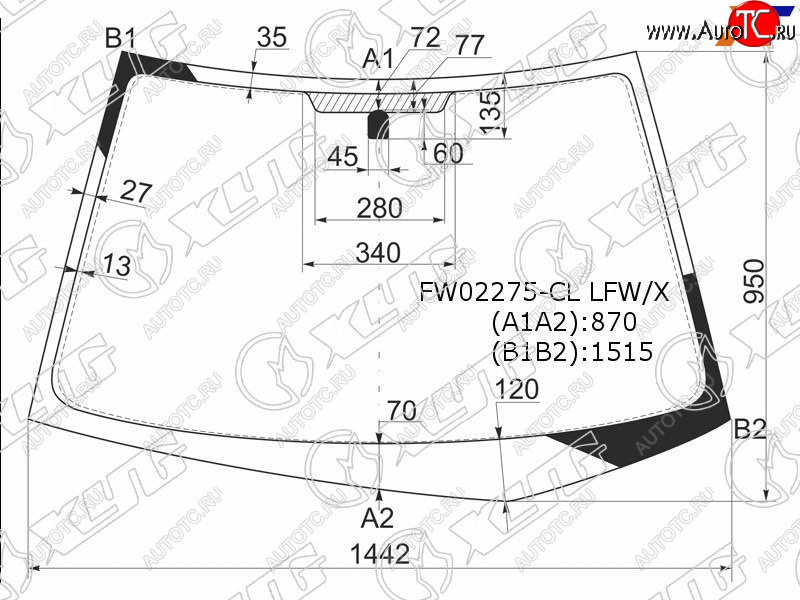4 849 р. Стекло лобовое MITSUBISHI LANCER 45D 00-07                                                          XYG FW02275-CL LFW/X  с доставкой в г. Воронеж