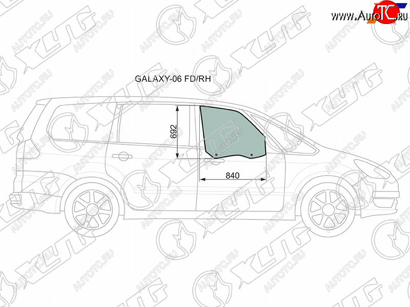 2 759 р. Стекло боковое опускное (Спереди Справа Цвет зеленый) Ford Galaxy 06-15 XYG GALAXY-06 FD/RH  с доставкой в г. Воронеж