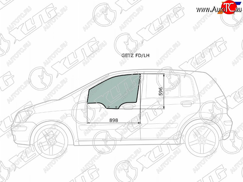 2 789 р. Стекло боковое опускное (Спереди Слева Цвет зеленый) Hyundai Getz 02-11  Click 02-11              XYG GETZ FD/LH  с доставкой в г. Воронеж