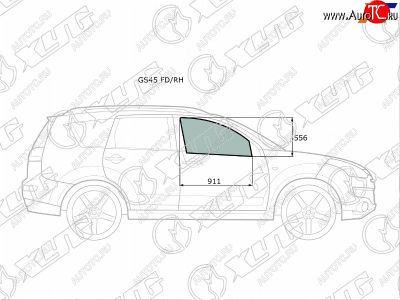2 789 р. Стекло боковое опускное (Спереди Справа Цвет зеленый) Mitsubishi Outlander 05-12  Citroen C-Cross XYG GS45 FD/RH  с доставкой в г. Воронеж