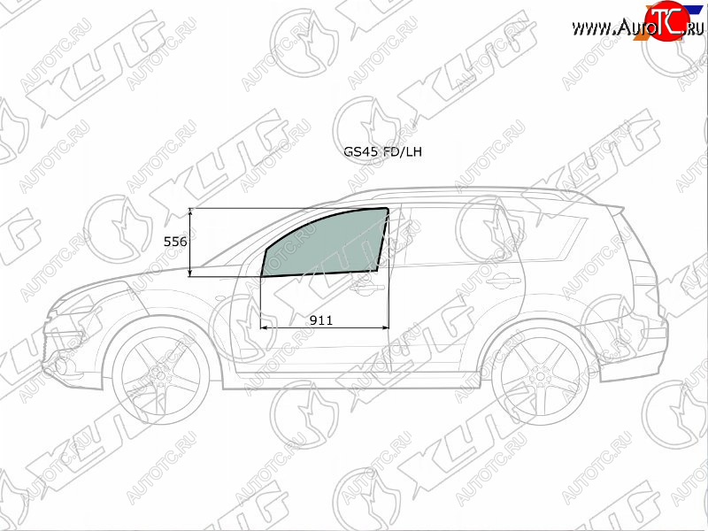 2 789 р. Стекло боковое опускное (Спереди Слева Цвет зеленый) Mitsubishi Outlander 05-12  Citroen C-Crosse XYG GS45 FD/LH  с доставкой в г. Воронеж