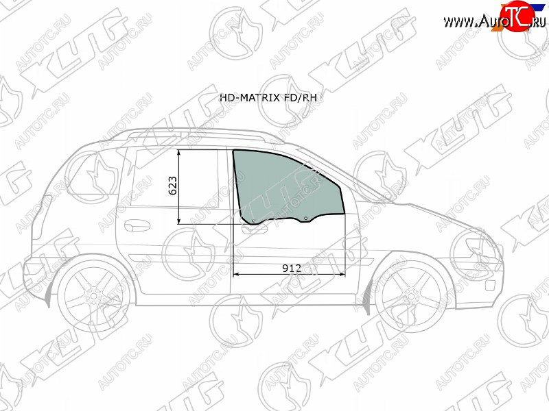 2 789 р. Стекло боковое опускное (Спереди Справа Цвет зеленый) Hyundai Lavita 01-07  Matrix 01-10 XYG HD-MATRIX FD/RH  с доставкой в г. Воронеж