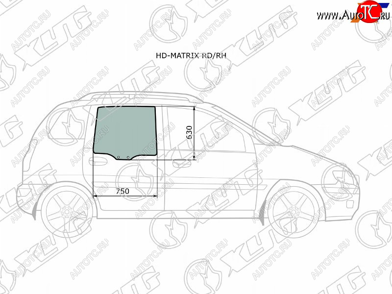 2 789 р. Стекло боковое опускное (Сзади Справа Цвет зеленый) Hyundai Lavita 01-07  Matrix 01-10 XYG HD-MATRIX RD/RH  с доставкой в г. Воронеж