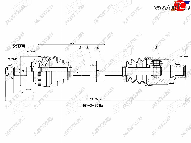 9 199 р. Привод в сборе FR LH HONDA CR-V RD1 96-99(без подвесного подшипника) SAT HO-5-120A  с доставкой в г. Воронеж