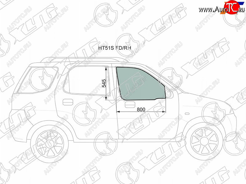2 599 р. Стекло боковое опускное (Спереди Справа Цвет зеленый) Chevrolet Cruze 01-08  Subaru Justy 03-07  XYG HT51S FD/RH  с доставкой в г. Воронеж
