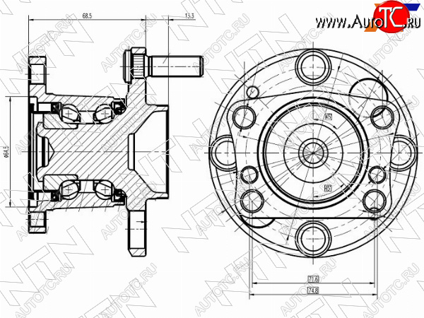 5 649 р. Ступичный узел задн. MAZDA DEMIO DE3FS, DE3AS, DE5FS 07-                                             NTN HUB350T-2  с доставкой в г. Воронеж