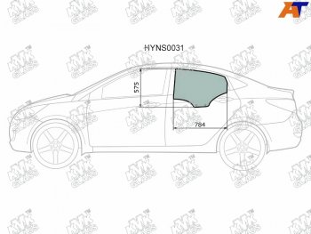 2 199 р. Стекло боковое опускное (Сзади Слева Цвет зеленый) Hyundai Solaris 10-17  Accent 11-17            KMK HYNS0031  с доставкой в г. Воронеж. Увеличить фотографию 1