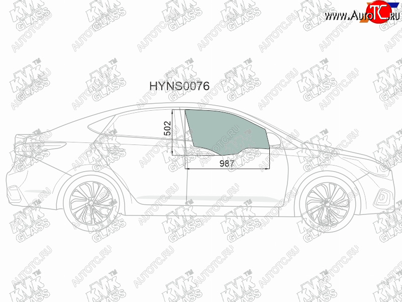2 399 р. Стекло боковое опускное (Спереди Справа Цвет зеленый) Hyundai Solaris 17-20  Accent 17-22 KMK HYNS0076  с доставкой в г. Воронеж