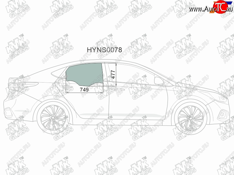 2 569 р. Стекло боковое опускное (Сзади Справа Цвет зеленый) Hyundai Solaris 17-20  Accent 17-22           KMK HYNS0078  с доставкой в г. Воронеж