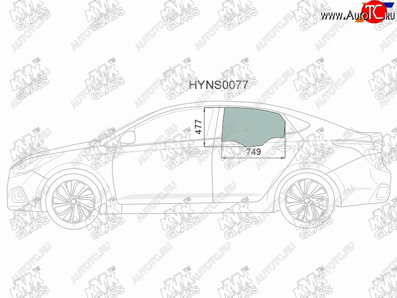 2 569 р. Стекло боковое опускное (Сзади Слева Цвет зеленый) Hyundai Solaris 17-20  Accent 17-22            KMK HYNS0077  с доставкой в г. Воронеж