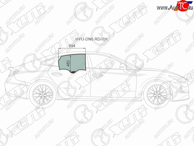 3 399 р. Стекло боковое опускное (Сзади Справа Цвет зеленый Крепления) Hyundai Sonata 19- XYG HYU-DN8 RD/RH  с доставкой в г. Воронеж