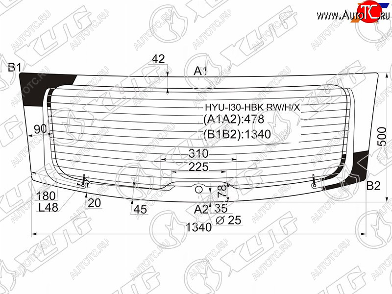 12 449 р. Стекло заднее (Цвет зеленый Обогрев) Hyundai i30 07-12 XYG HYU-I30-HBK RW/H/X  с доставкой в г. Воронеж