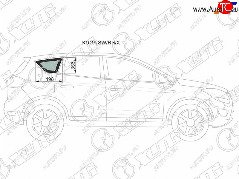 1 299 р. Стекло кузова боковое (не опускное) (Справа Цвет зеленый) Ford Kuga 08-13 XYG KUGA SW/RH/X  с доставкой в г. Воронеж