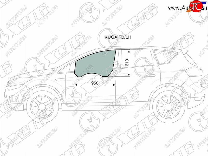 3 079 р. Стекло боковое опускное (Спереди Слева Цвет зеленый) Ford Kuga 08-13                               XYG KUGA FD/LH  с доставкой в г. Воронеж