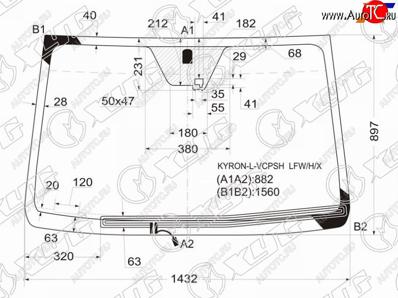 7 299 р. Стекло лобовое (Обогрев щеток Датчик дождя) SsangYong Actyon 05-10  Actyon Sports 06-16  Kyron 05 XYG KYRON-L-VCPSH LFW/H/X  с доставкой в г. Воронеж
