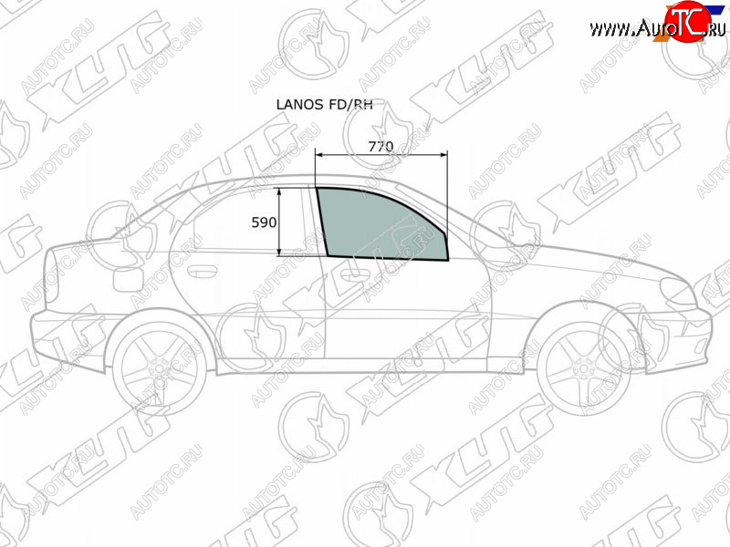 2 599 р. Стекло боковое опускное (Спереди Справа Цвет зеленый) Chevrolet Lanos 05-09  Daewoo Lanos 97-08  XYG LANOS FD/RH  с доставкой в г. Воронеж