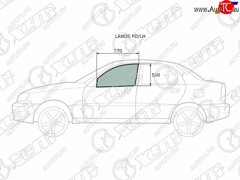 2 599 р. Стекло боковое опускное (Спереди Слева Цвет зеленый) Chevrolet Lanos 05-09  Daewoo Lanos 97-08   XYG LANOS FD/LH  с доставкой в г. Воронеж
