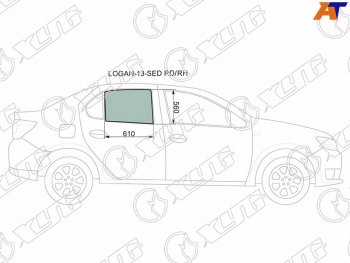 2 599 р. Стекло боковое опускное (Сзади Справа Цвет зеленый) Renault Logan 14-22  Sandero 14-22  Dacia Lo XYG LOGAN-13-SED RD/RH  с доставкой в г. Воронеж. Увеличить фотографию 1