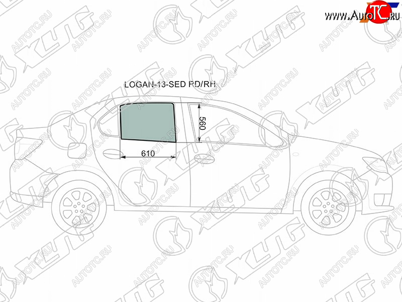 2 599 р. Стекло боковое опускное (Сзади Справа Цвет зеленый) Renault Logan 14-22  Sandero 14-22  Dacia Lo XYG LOGAN-13-SED RD/RH  с доставкой в г. Воронеж