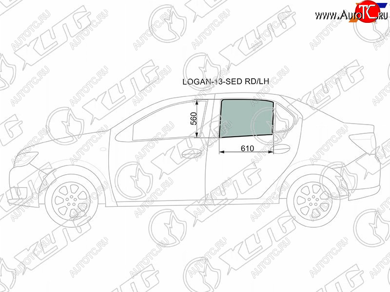2 599 р. Стекло боковое опускное (Сзади Слева Цвет зеленый) Renault Logan 14-22  Sandero 14-22  Dacia Log XYG LOGAN-13-SED RD/LH  с доставкой в г. Воронеж