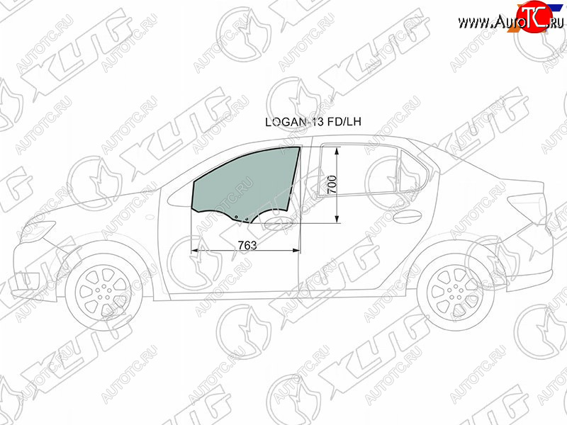 2 599 р. Стекло боковое опускное (Спереди Слева Цвет зеленый) Renault Logan 14-22  Sandero 14-22  Dacia L XYG LOGAN-13 FD/LH  с доставкой в г. Воронеж