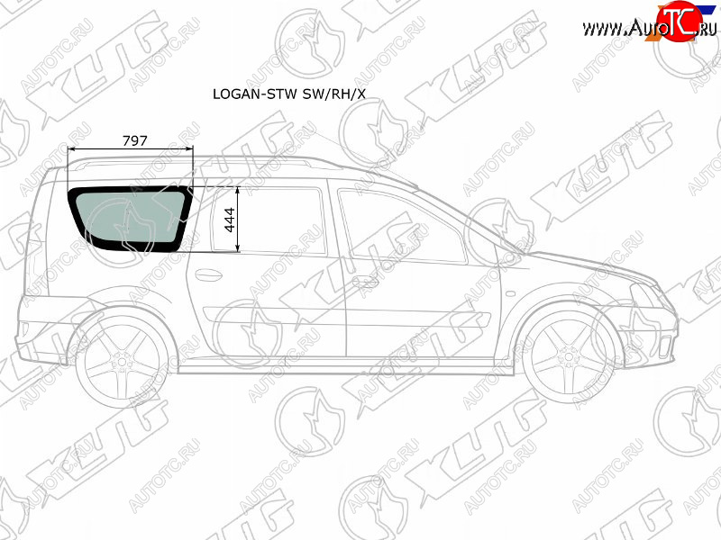 2 599 р. Стекло кузова боковое (не опускное) (Справа Цвет зеленый) Dacia Logan 04-08  Logan Mcv 08-12  LAD XYG LOGAN-STW SW/RH/X  с доставкой в г. Воронеж