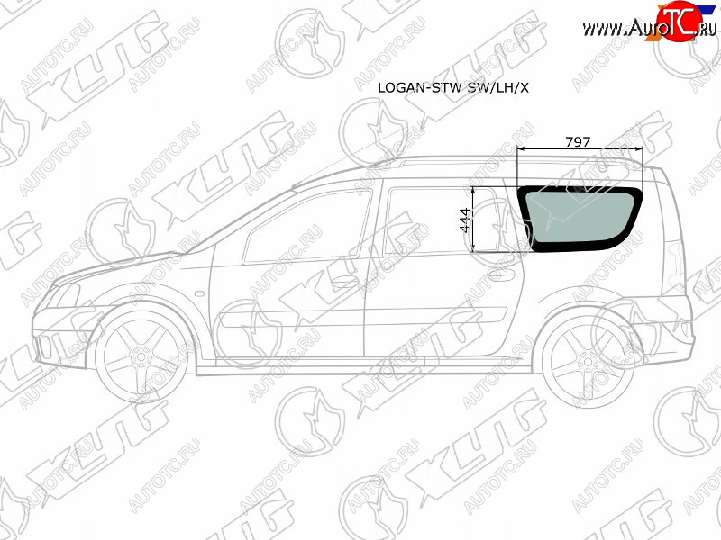 2 599 р. Стекло кузова боковое (не опускное) (Слева Цвет зеленый) Dacia Logan 04-08  Logan Mcv 08-12  LADA XYG LOGAN-STW SW/LH/X  с доставкой в г. Воронеж