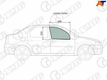 2 399 р. Стекло боковое опускное (Спереди Справа Цвет зеленый) Renault Logan 04-22  Sandero 14-22  Dacia XYG LOGAN FD/RH  с доставкой в г. Воронеж. Увеличить фотографию 1