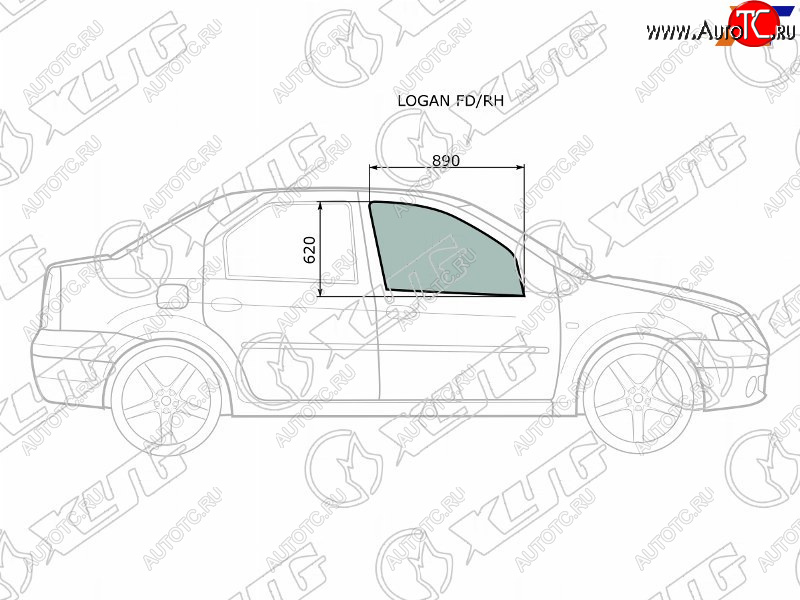 2 399 р. Стекло боковое опускное (Спереди Справа Цвет зеленый) Renault Logan 04-22  Sandero 14-22  Dacia XYG LOGAN FD/RH  с доставкой в г. Воронеж