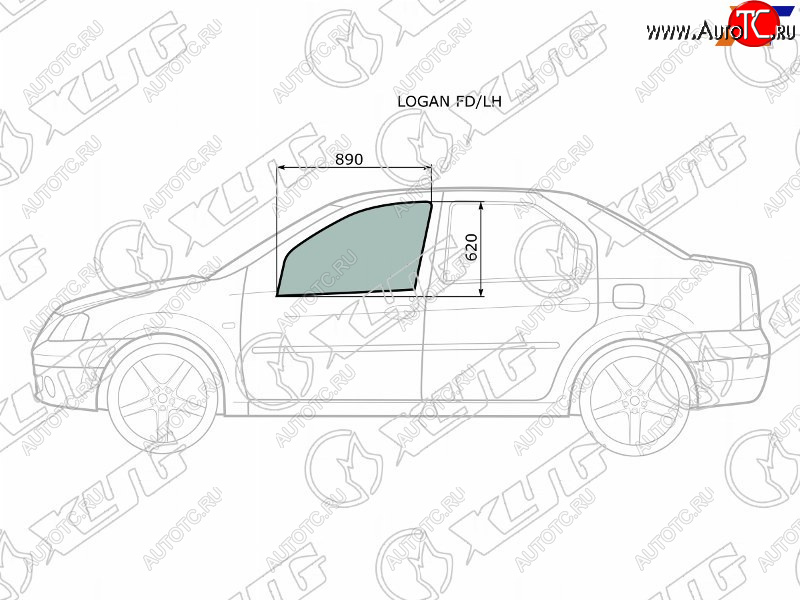 2 399 р. Стекло боковое опускное (Спереди Слева Цвет зеленый) Renault Logan 04-16  Dacia Logan 04-08  Log XYG LOGAN FD/LH  с доставкой в г. Воронеж