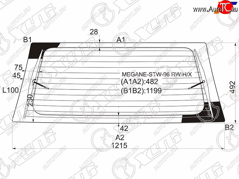 9 749 р. Стекло заднее (Цвет зеленый Обогрев) Renault Megane 95-03 XYG MEGANE-STW-96 RW/H/X  с доставкой в г. Воронеж