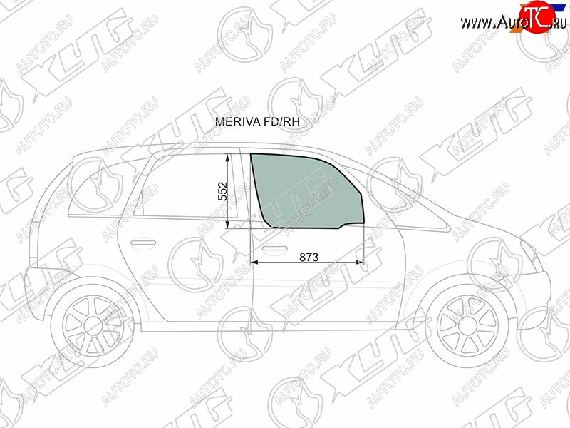 2 789 р. Стекло боковое опускное (Спереди Справа Цвет зеленый) Chevrolet Meriva 04-12  Opel Meriva 03-10 XYG MERIVA FD/RH  с доставкой в г. Воронеж