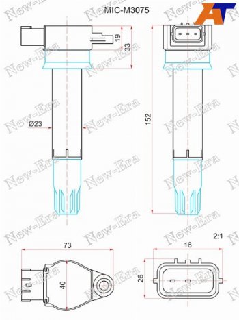 3 379 р. Катушка зажигания MITSUBISHI PAJERO V80 90# 6G72 NEW ERA MIC-M3075  с доставкой в г. Воронеж. Увеличить фотографию 1