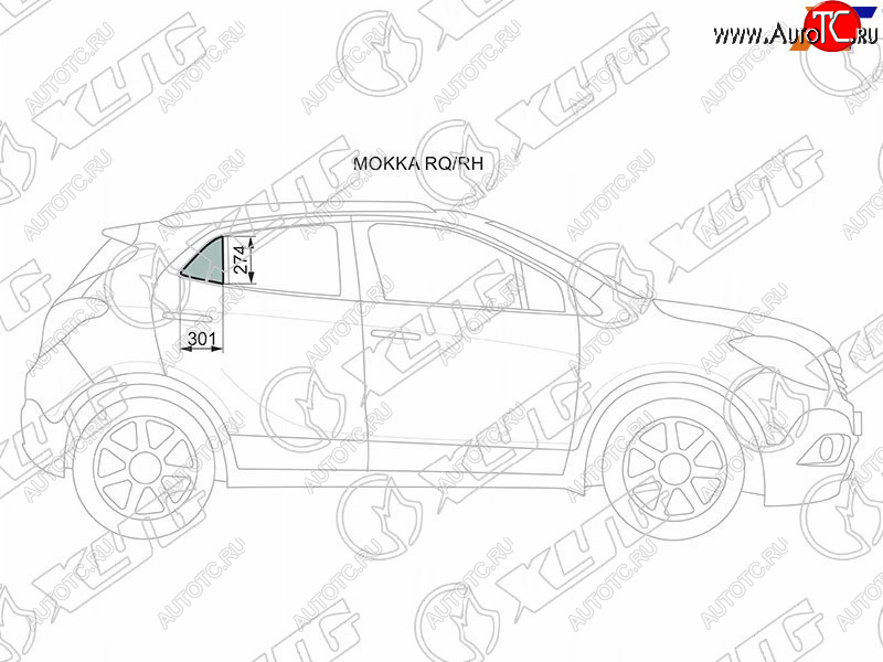 439 р. Стекло форточки (Сзади Справа Цвет зеленый) Opel Mokka 12-19  Buick Encore 12-16 XYG MOKKA RQ/RH  с доставкой в г. Воронеж