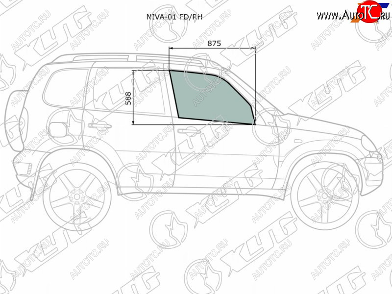 2 099 р. Стекло боковое опускное (Спереди Справа Цвет зеленый) Chevrolet Niva 98-  LADA Niva Travel 21- XYG NIVA-01 FD/RH  с доставкой в г. Воронеж