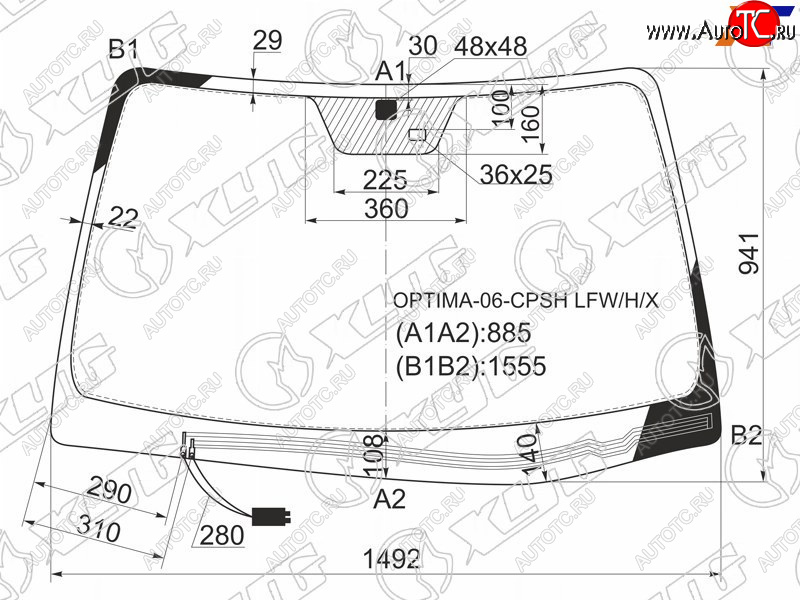 9 549 р. Стекло лобовое (Обогрев щеток Датчик дождя) Kia Optima 05-08  Lotze 05-07  Magentis 06-09 XYG OPTIMA-06-CPSH LFW/H/X  с доставкой в г. Воронеж