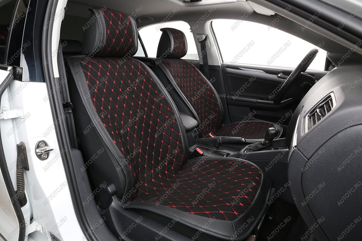 7 849 р. Накидка на сиденье (на весь салон Alkantara Lux Plus алькантара) Автопилот   (черный/строчка красная)  с доставкой в г. Воронеж