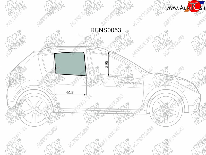 2 199 р. Стекло боковое опускное (Сзади Справа Цвет зеленый) Renault Sandero 09-14  Dacia Sandero 08-12  KMK RENS0053  с доставкой в г. Воронеж