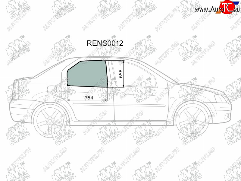 2 569 р. Стекло боковое опускное (Сзади Справа Цвет зеленый) Renault Logan 04-  Sandero 14-  Dacia Logan KMK RENS0012  с доставкой в г. Воронеж