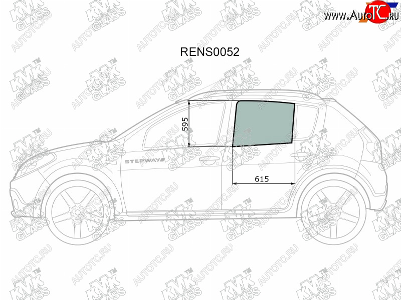 2 199 р. Стекло боковое опускное (Сзади Слева Цвет зеленый) Renault Sandero 09-14  Dacia Sandero 08-12  R KMK RENS0052  с доставкой в г. Воронеж