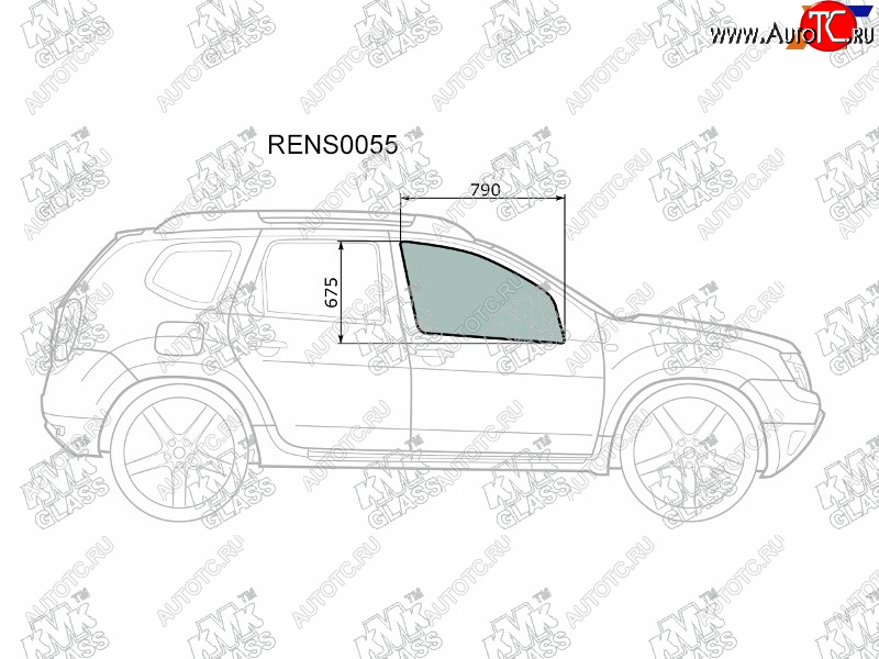 2 399 р. Стекло боковое опускное (Спереди Справа Цвет зеленый) Nissan Terrano 14-  Renault Duster 10-21   KMK RENS0055  с доставкой в г. Воронеж