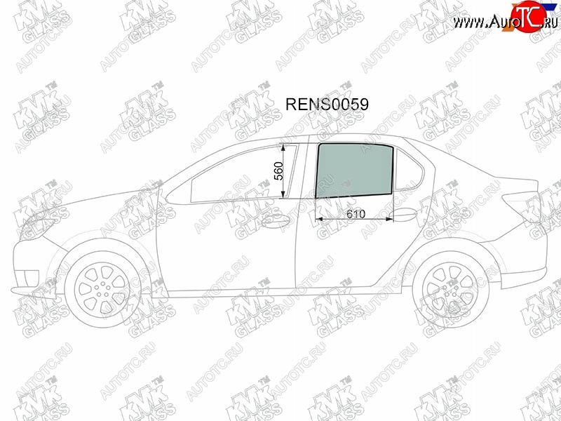 2 569 р. Стекло боковое опускное (Сзади Слева Цвет зеленый) Renault Logan 14-  Sandero 14-  Dacia Logan 1 KMK RENS0059  с доставкой в г. Воронеж