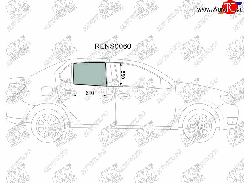 2 569 р. Стекло боковое опускное (Сзади Справа Цвет зеленый) Renault Logan 14-  Sandero 14-  Dacia Logan KMK RENS0060  с доставкой в г. Воронеж