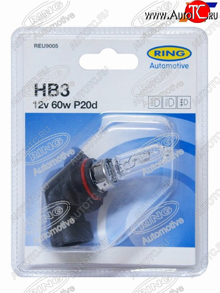 499 р. Лампа головного освещения HB3  12V 60W Блистер 1 шт. RING REU9005  с доставкой в г. Воронеж