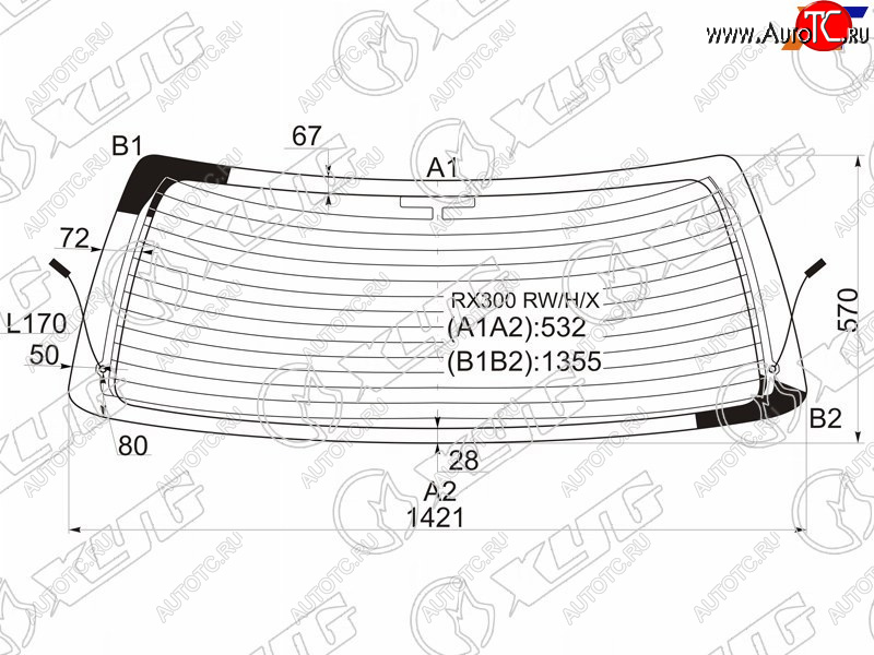 8 299 р. Стекло заднее (Цвет зеленый Обогрев) Toyota Harrier (XU10) 97-03  Lexus RX 97-03 XYG RX300 RW/H/X  с доставкой в г. Воронеж